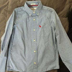 A&F kids blue striped dress shirt